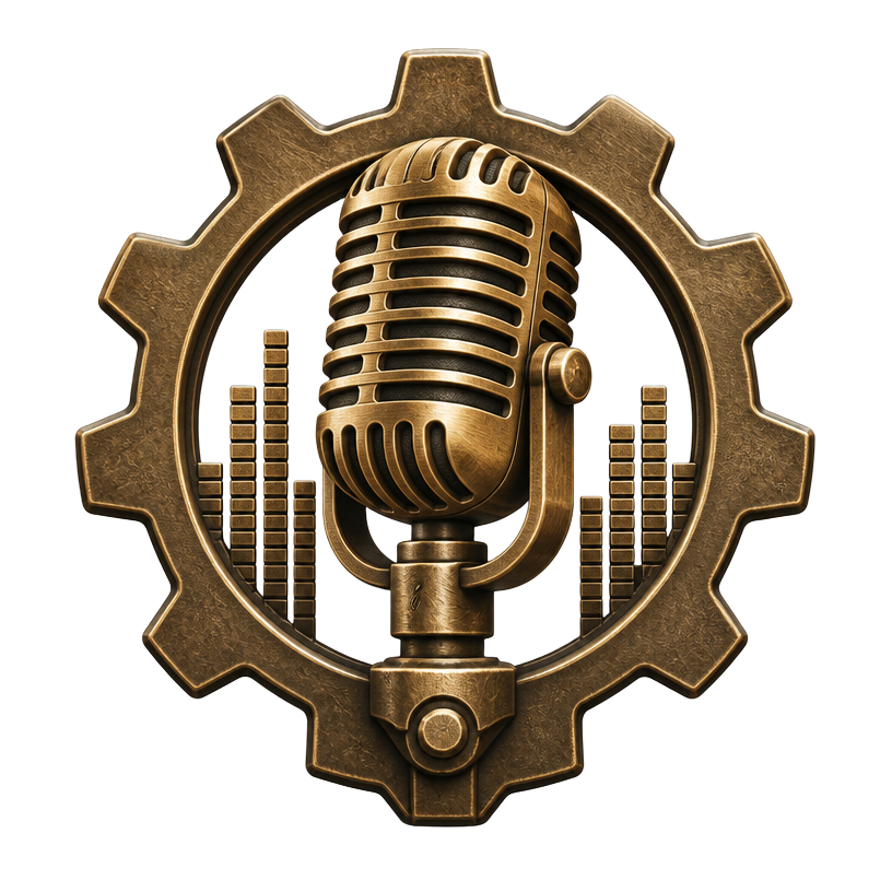 The Handyman Special microphone and gear emblem